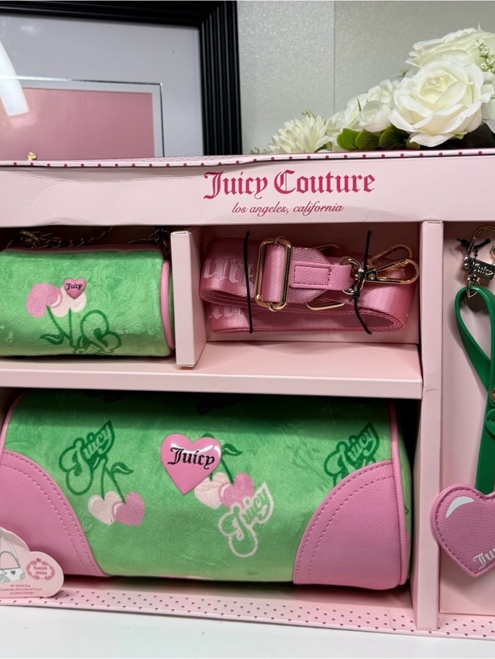 Juicy Couture Pink & Green Heart Print Duffle Set
